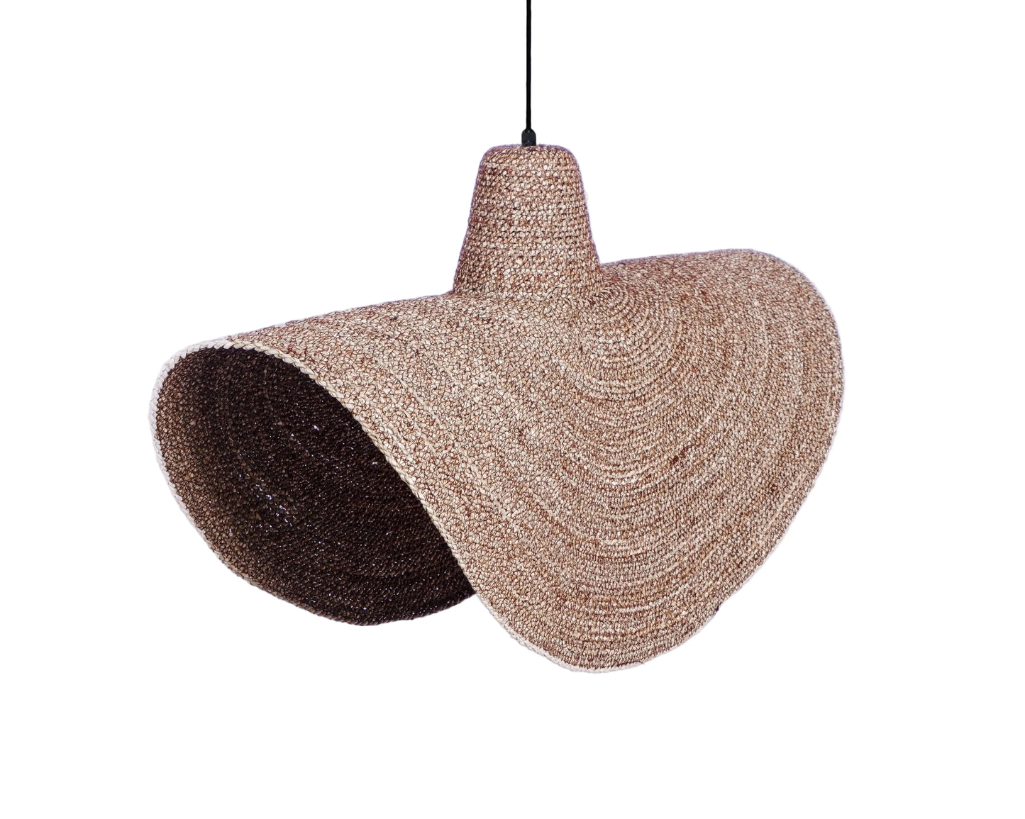 Textured pendant light with two-tone design on a white background