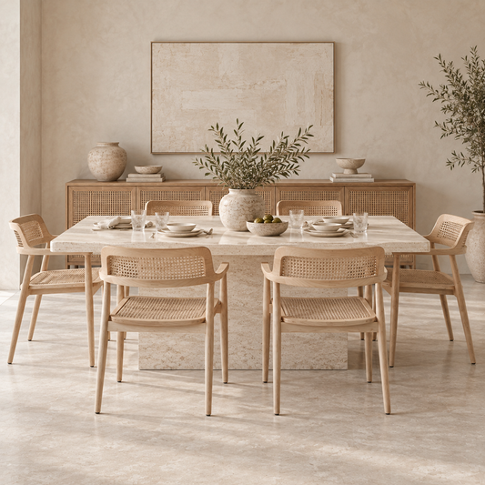 Pasha Solid Wood & Natural Rattan Dining Armchair