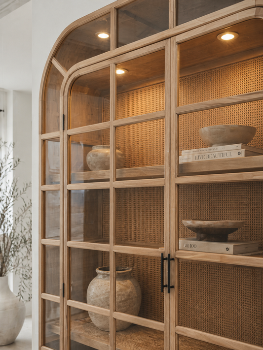 Handmade Rattan Cabinet Selma with Glass Doors – Natural Storage & Display Piece