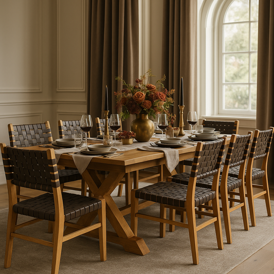 Solid Teak Wood and Leather Woven Gatlin Dining Chair