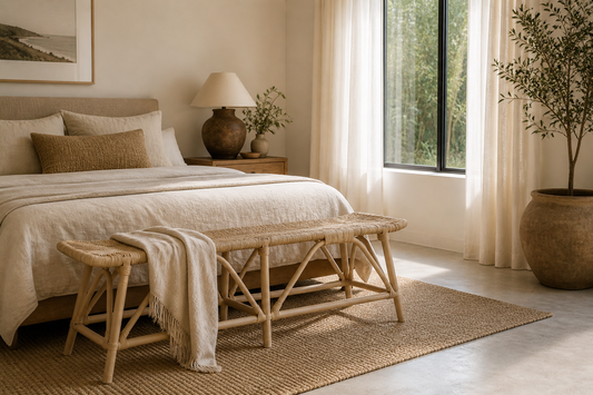 Lionel Natural Rattan Bench – Modern Textured Entryway & Bedroom Seating