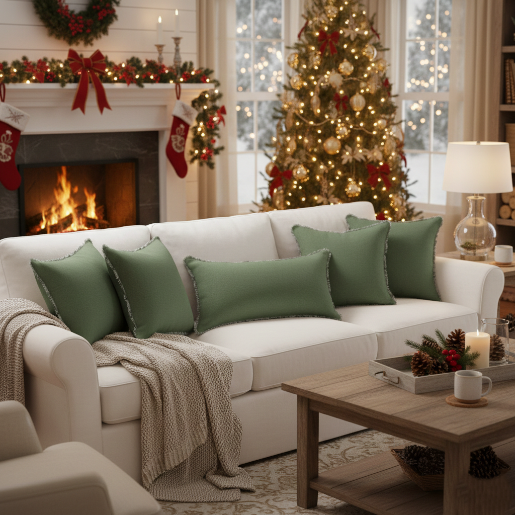 Cushion Pillow Linen Green Freya