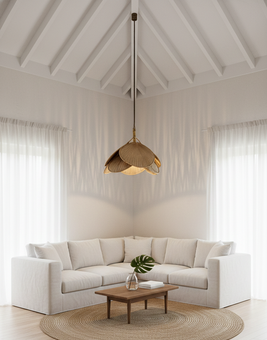 Mano Dia Leaf Fiber Pendant – 24-Inch Large Sustainable Boho Lamp Shade