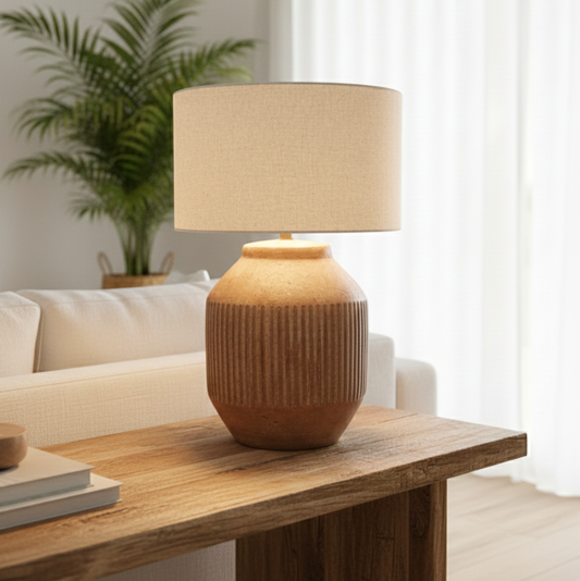 Mavis Earth-Tone Ceramic Lamp – Minimalist Tropical Series