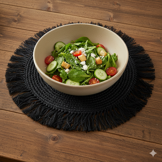 Boho Black Placemat Round-Natural Tableware