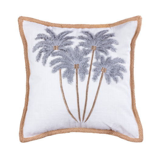 Grey On White Linen Bali Palms