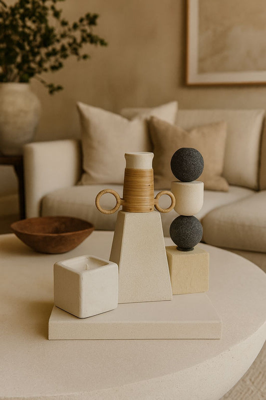 Bodrum Deco Casting Stone with Rattan Handle