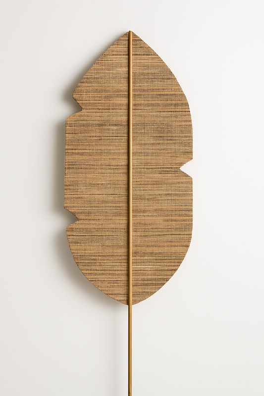 Handmade Decorative Leaf - Natural Wowen Wall of Floor Accent with Bamboo Stem
