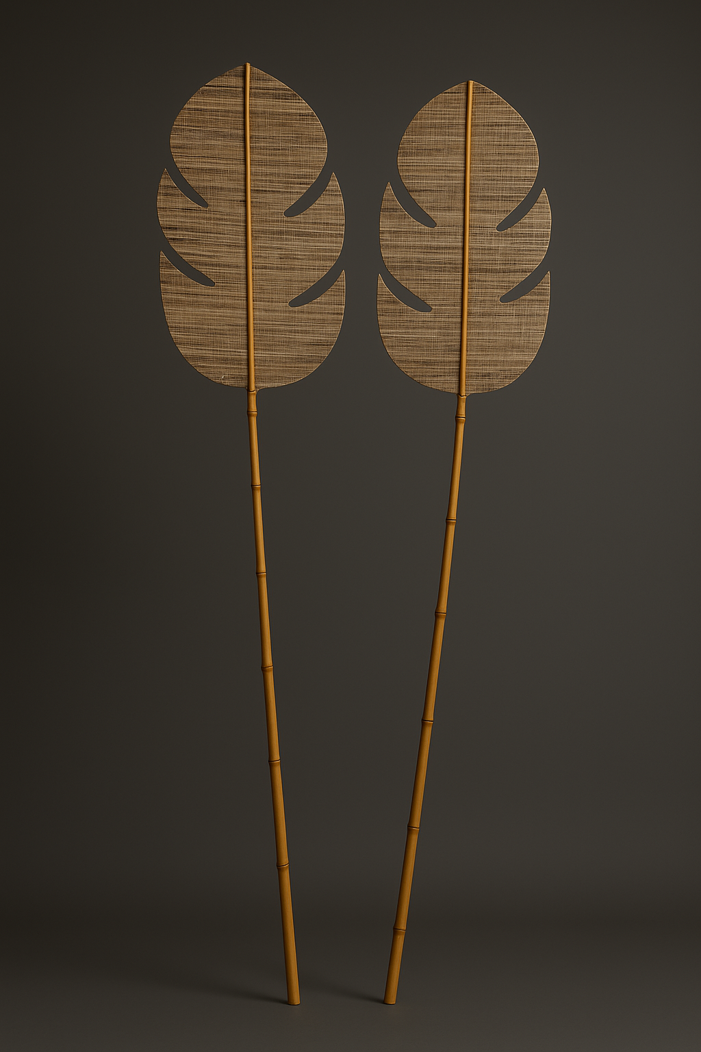 Handmade Decorative Leaf - Natural woven Wall or Floor Accent with Bamboo Stem