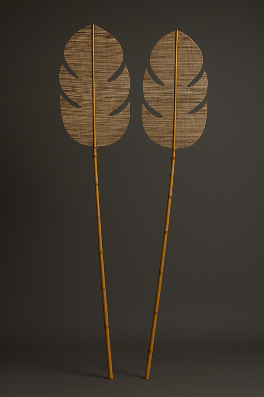 Handmade Decorative Leaf - Natural woven Wall or Floor Accent with Bamboo Stem