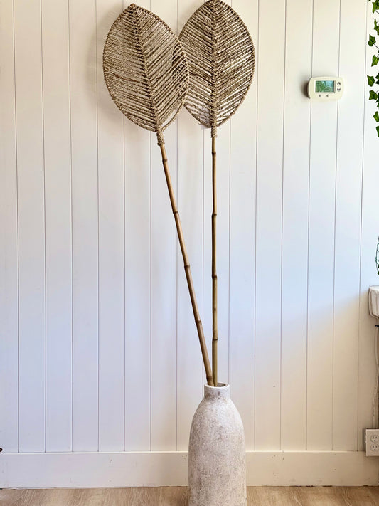 Handmade Decorative Palm Leaf – Natural Woven Wall or Floor Accent with Bamboo Stem