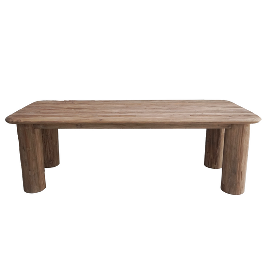 Wooden table with a rustic design on a white background
