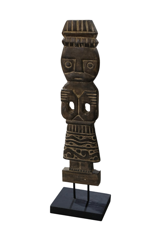 Kiana Tribal Deco on Stand – Suarwood Sculpture with Metal Base