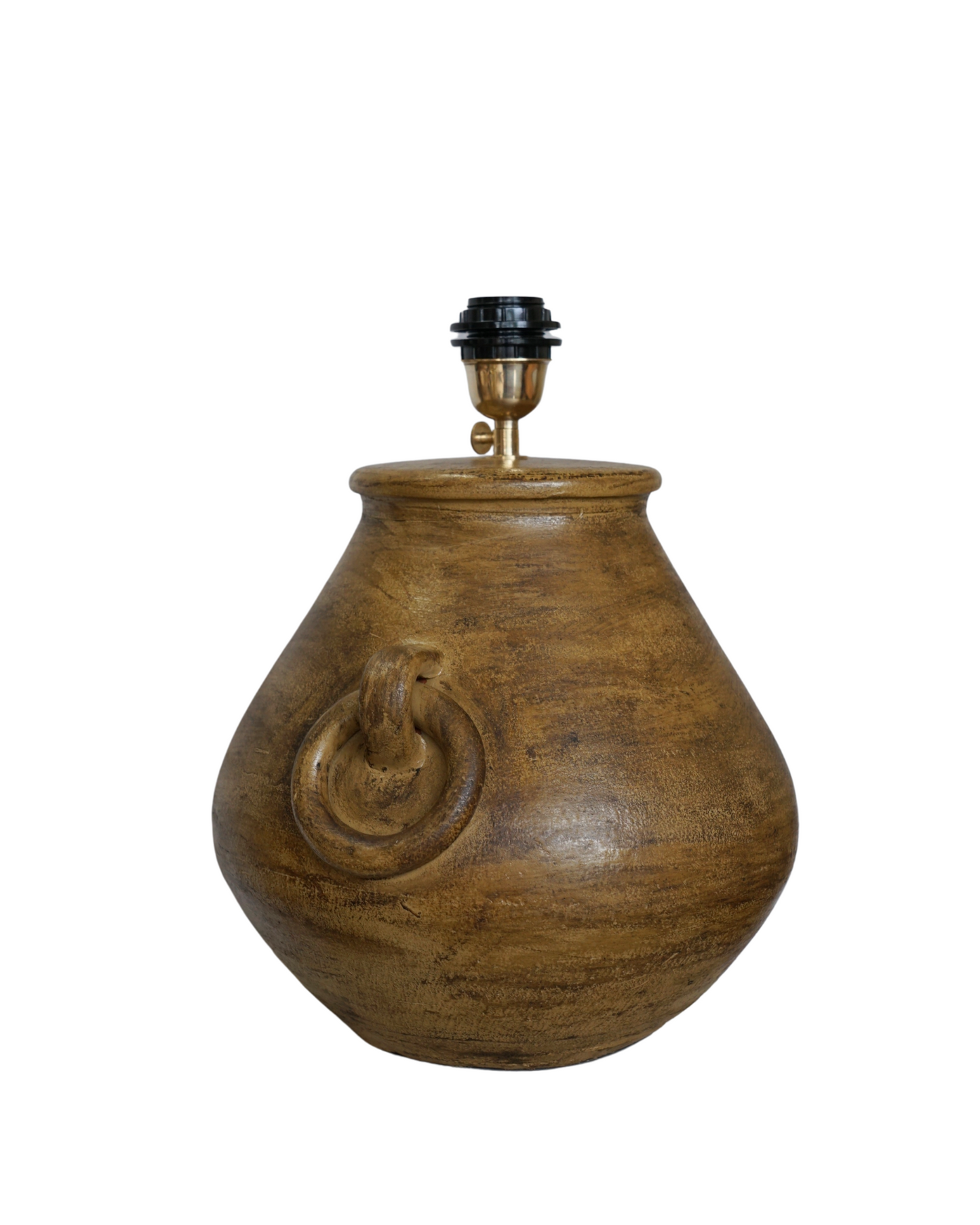 Mara Round Ribbed Terracotta Lamp with Natural Linen Shade