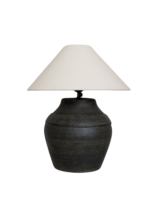 Moira Hand-Etched Terracotta Lamp with Tapered Pedestal Base