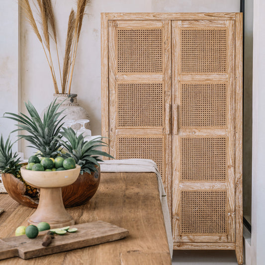 Oslo Cabinet Rattan Tall/White Wash