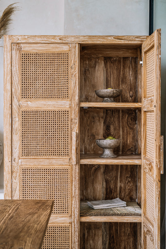 Oslo Cabinet Rattan Tall/White Wash