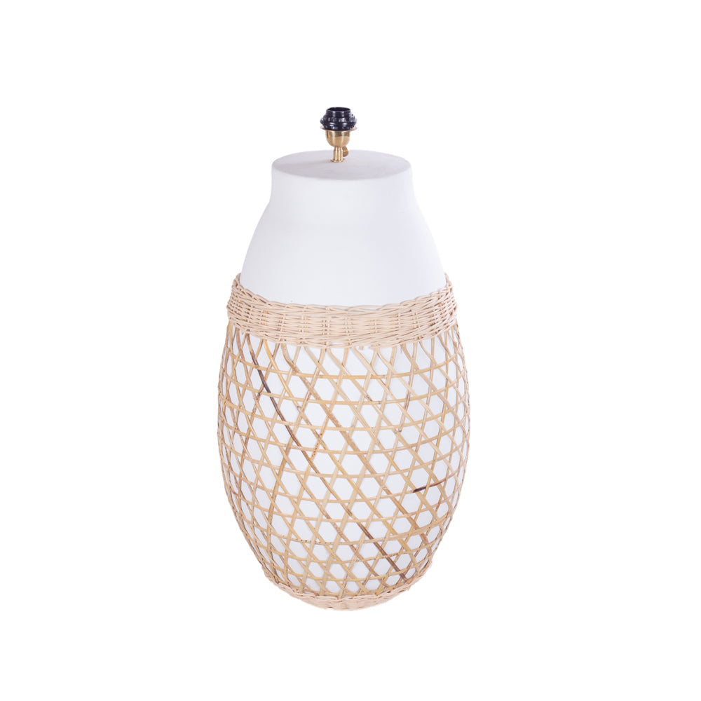 Luna Rattan Table Lamp – Oversized Woven Base with Linen Shade