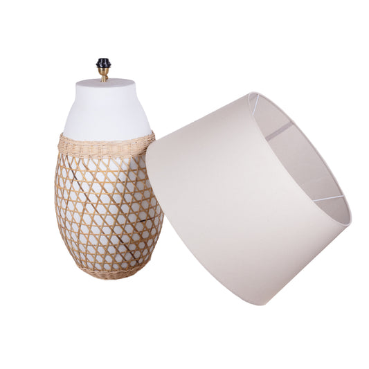 Luna Rattan Table Lamp – Oversized Woven Base with Linen Shade