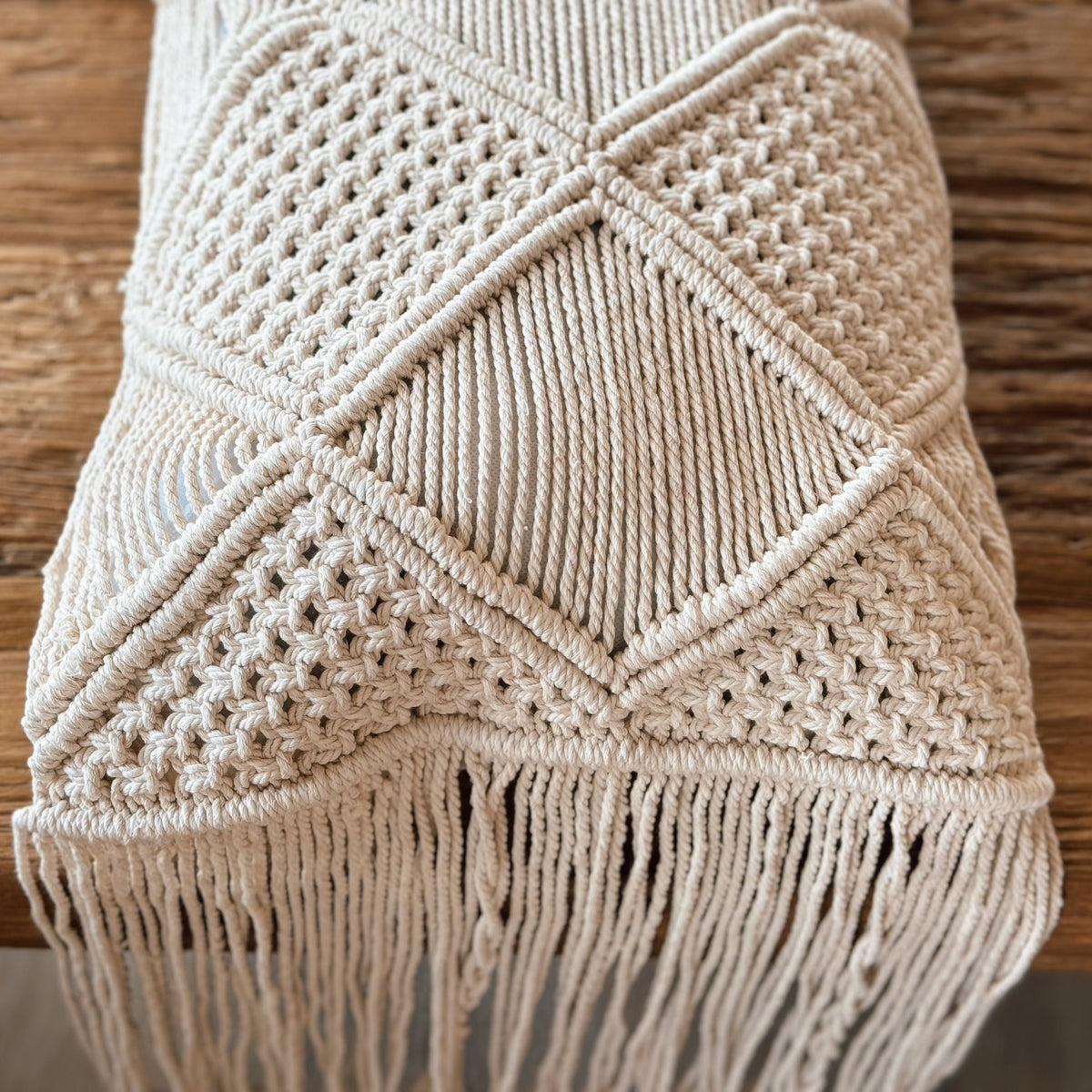 Paloma Handmade Cotton Macrame Lumbar Pillow Cover – Natural