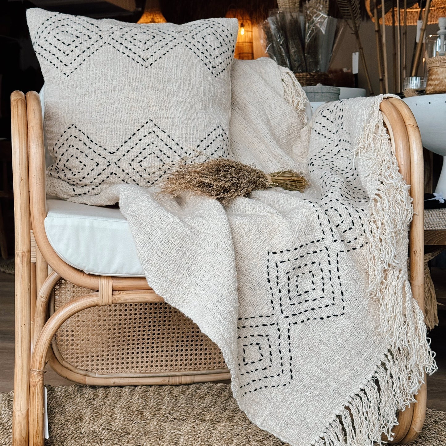 Natural Nalu Artisanal Raw Cotton Pillow Cover | Sustainable Bohemian Accent