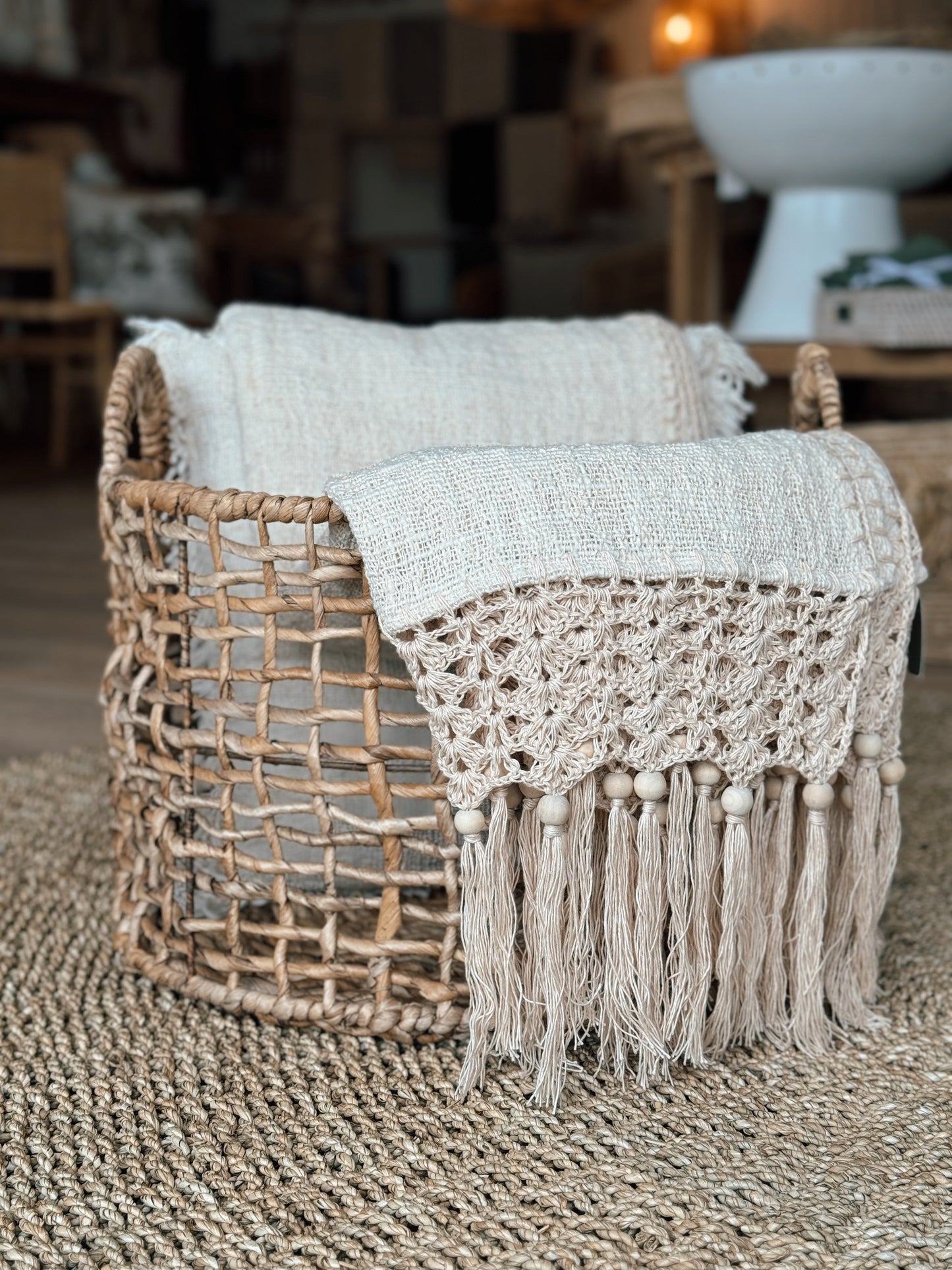 Throw Marina Jute Cotton With Crochet