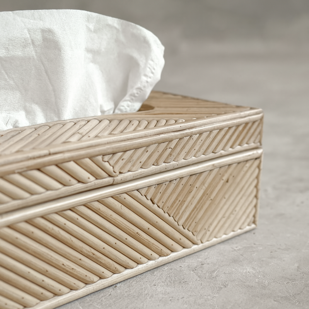 Zora Rattan Tissue Box Cover | Handwoven Natural Fiber Decor