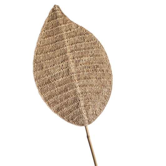 A handmade decorative palm leaf made from natural plant fibers and bamboo stem