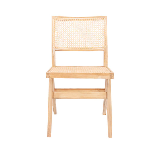 A synthetic handwoven rattan chair with a solid teak frame, designed in a classic style.