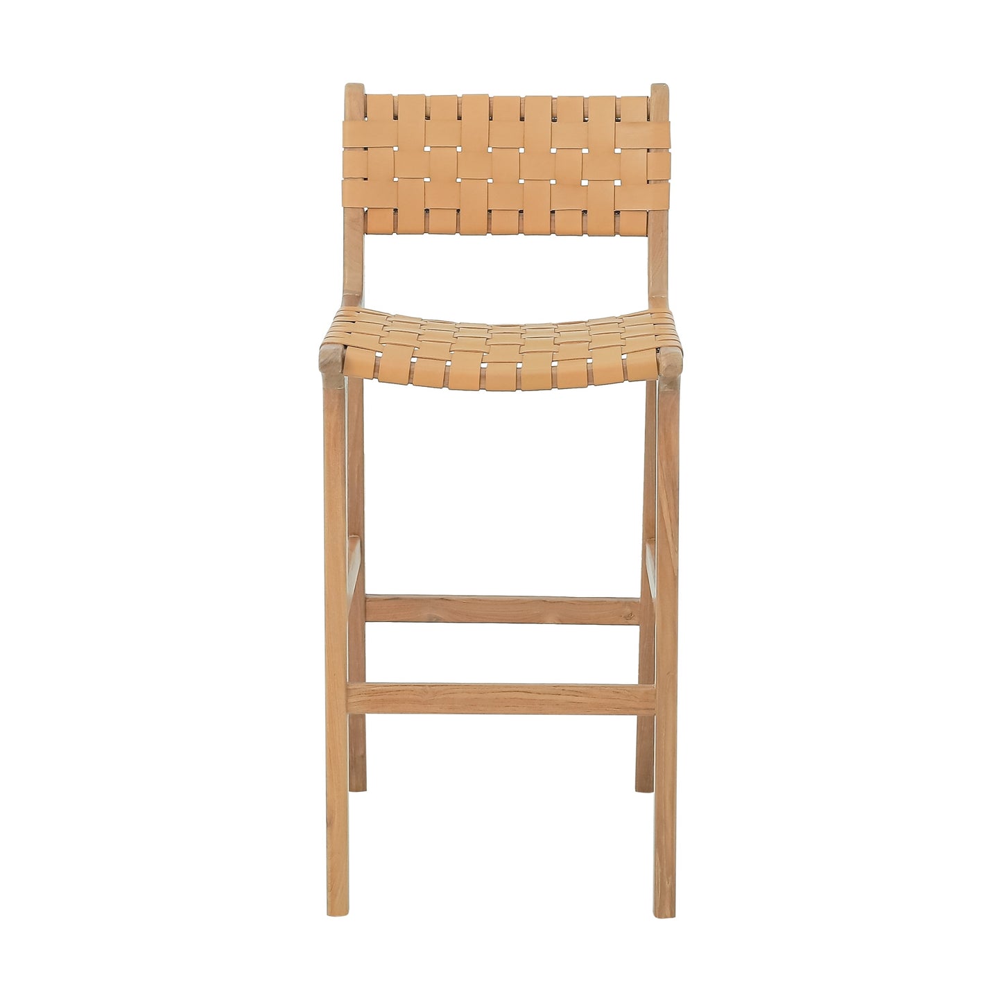 Michigan Woven Leather Bar Chair – Solid Teak Wood & Handcrafted Leather Stool
