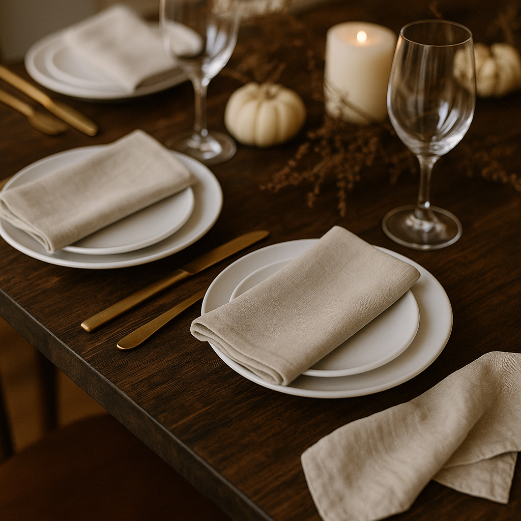 Natural Linen Napkins/Beige – Set of 2 | 18x18 Inch Cloth Table Napkins | Eco-Friendly Dining Table Decor