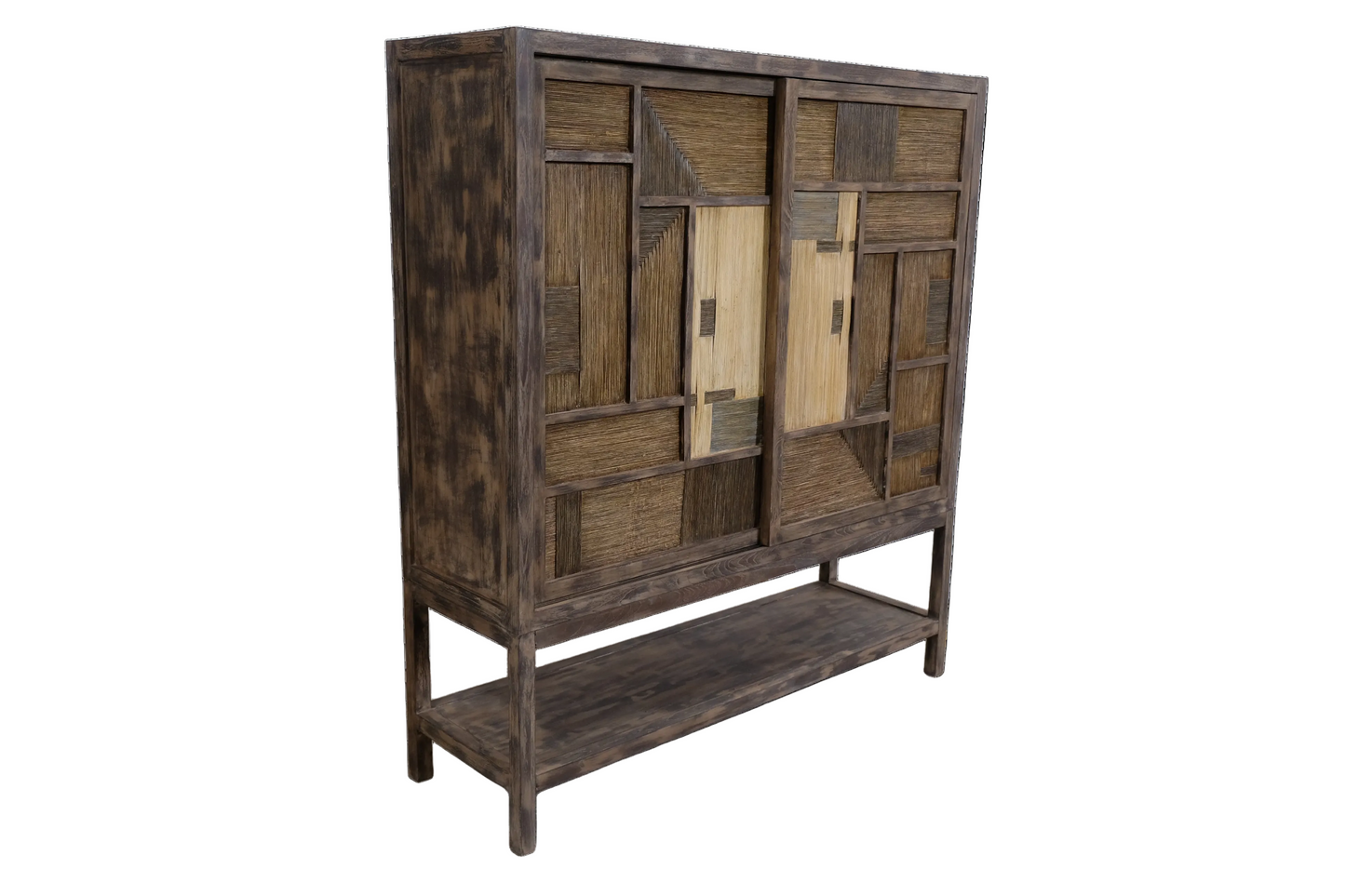 Makoa Solid Teakwood Cabinet with Hand-Woven Rattan Doors