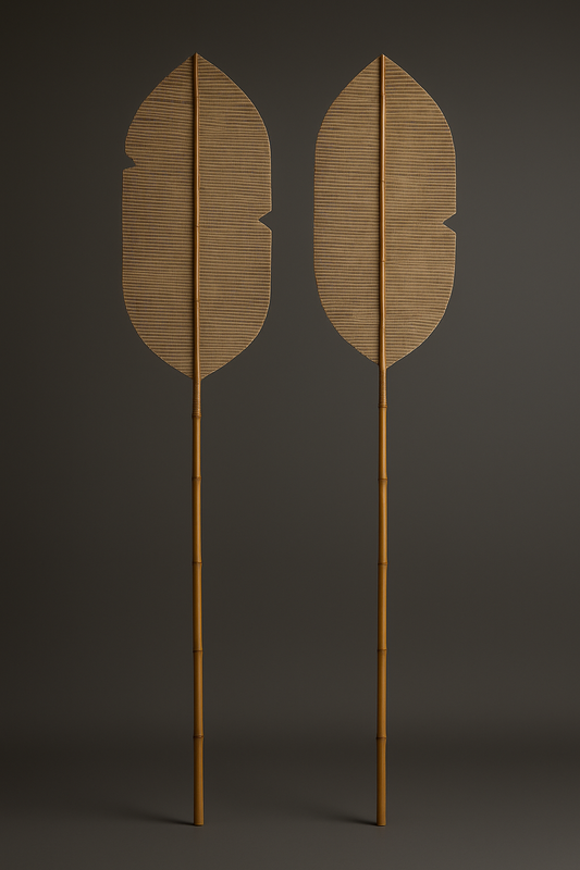 Handmade Decorative Leaf - Natural Wowen Wall of Floor Accent with Bamboo Stem