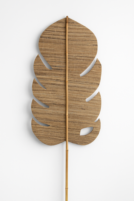 Handmade Decorative Leaf - Natural woven Wall or Floor Accent with Bamboo Stem