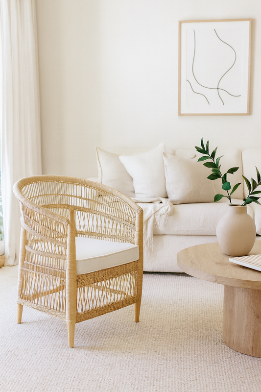 Nautical-themed room with a bed, nightstands, and decorative items.