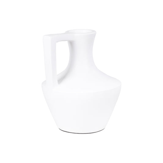 A clear white vase with a sleek design, suitable for minimalist decor.