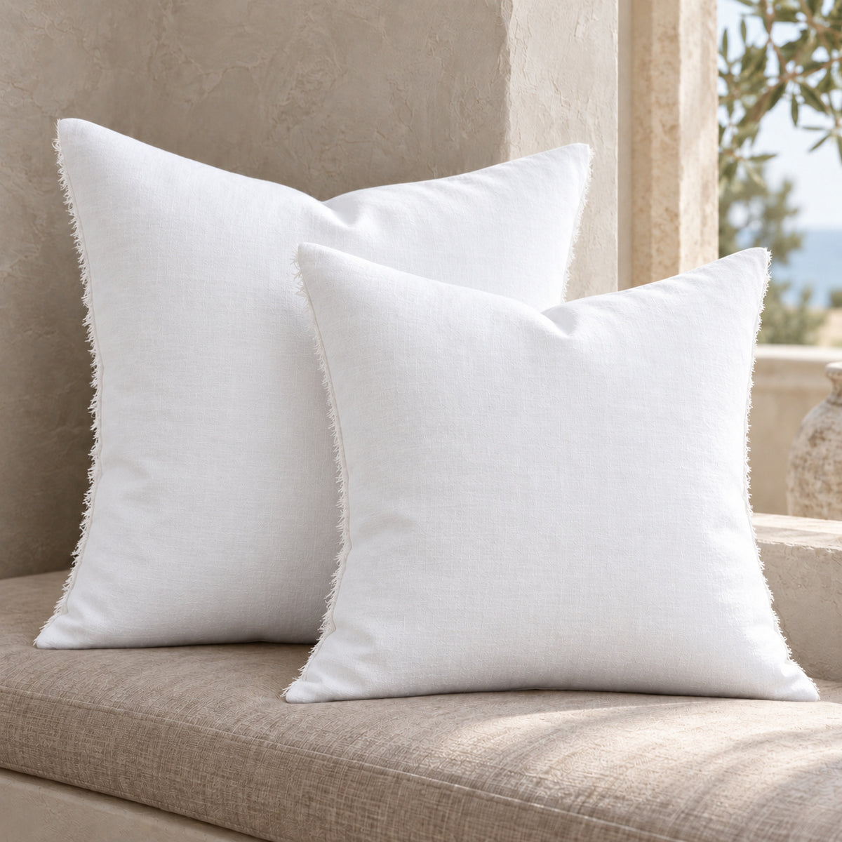 Noa Raw Linen Pillow – White