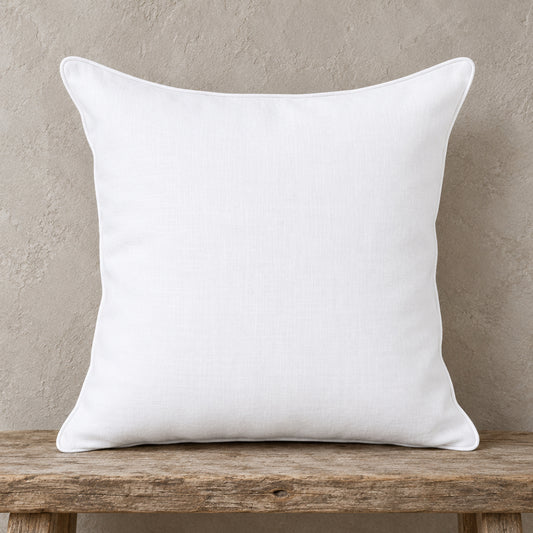 Aria Piped Linen Pillow Cover – White