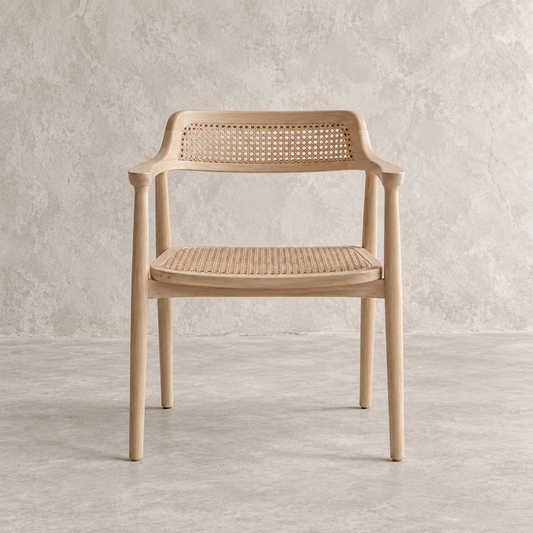 Pasha Solid Wood & Natural Rattan Dining Armchair