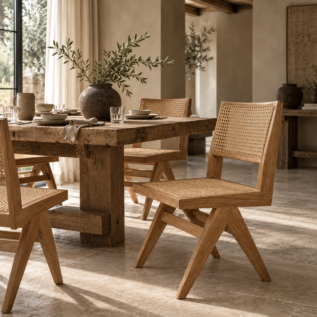 Kenya Solid Teak & Handwoven Rattan Dining Chair