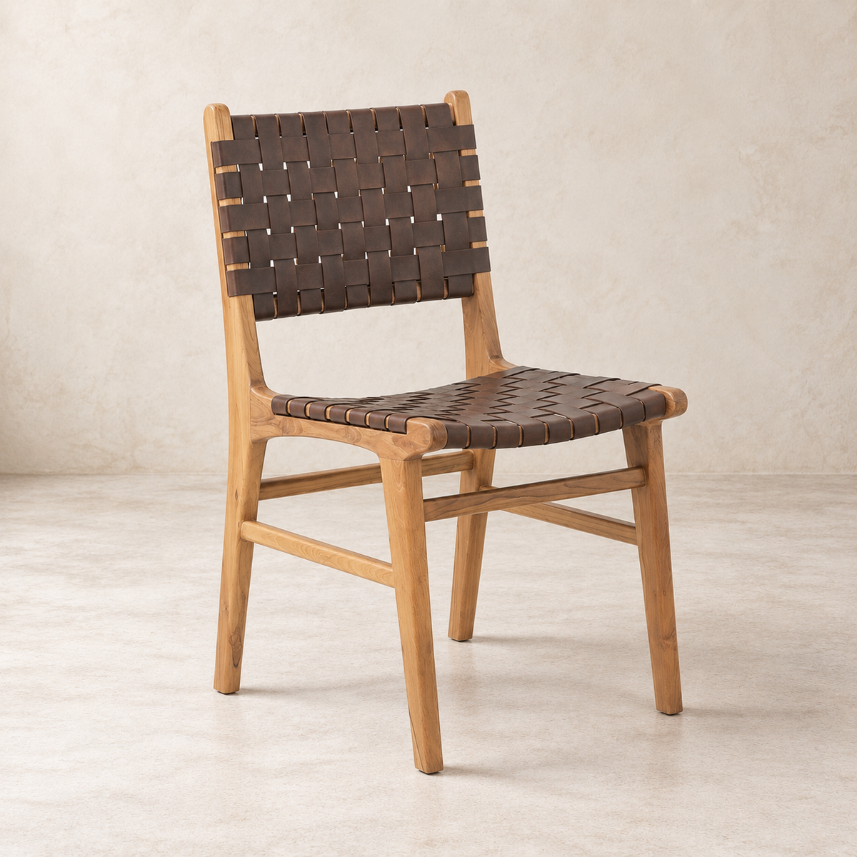 Gatlin Solid Teak Dining Chair with Woven Leather Seat & Back