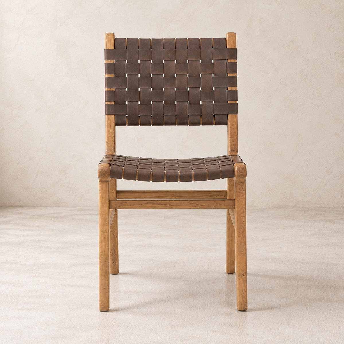 Gatlin Solid Teak Dining Chair with Woven Leather Seat & Back