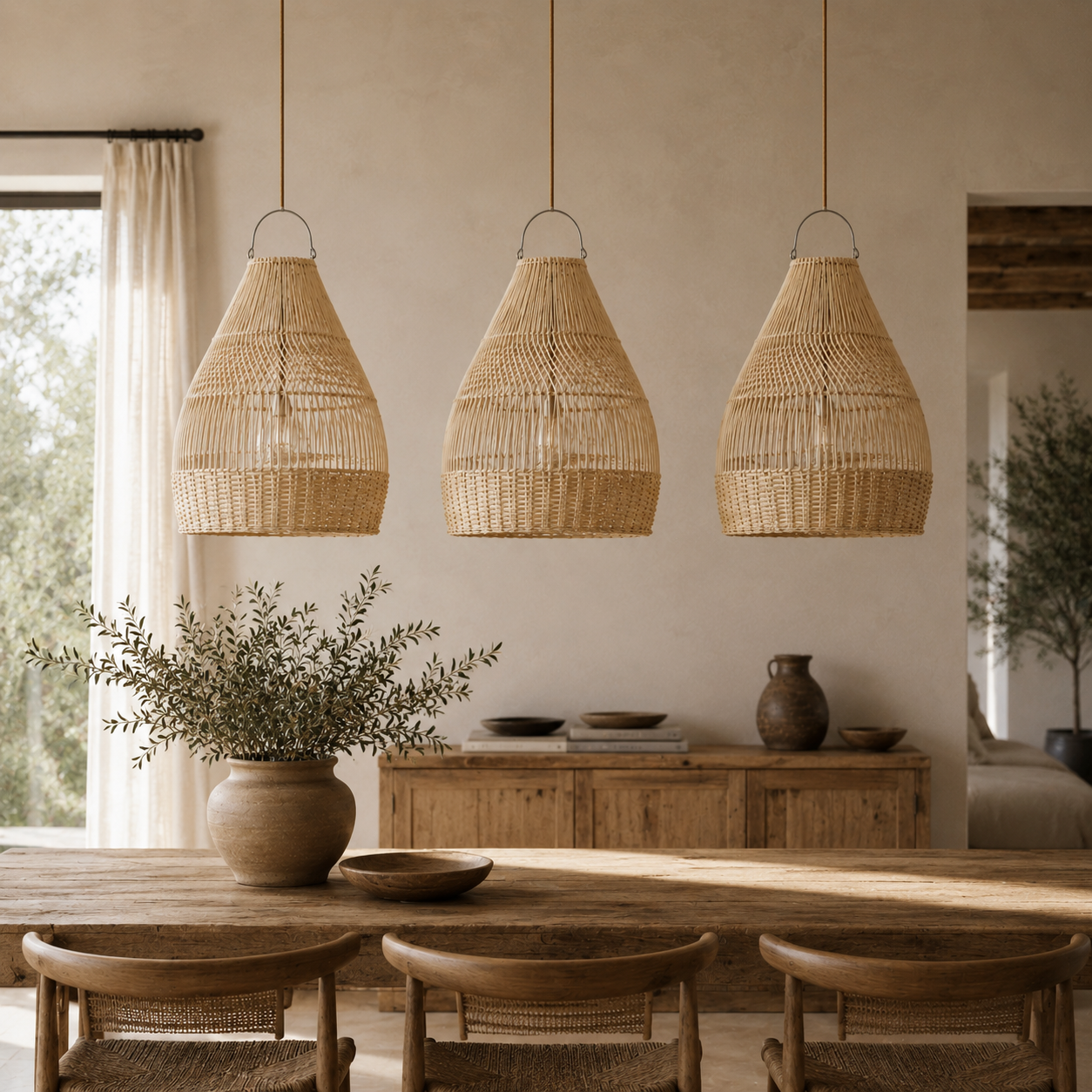 Sculptural Rattan Woven Lantern Vera Pendant Light