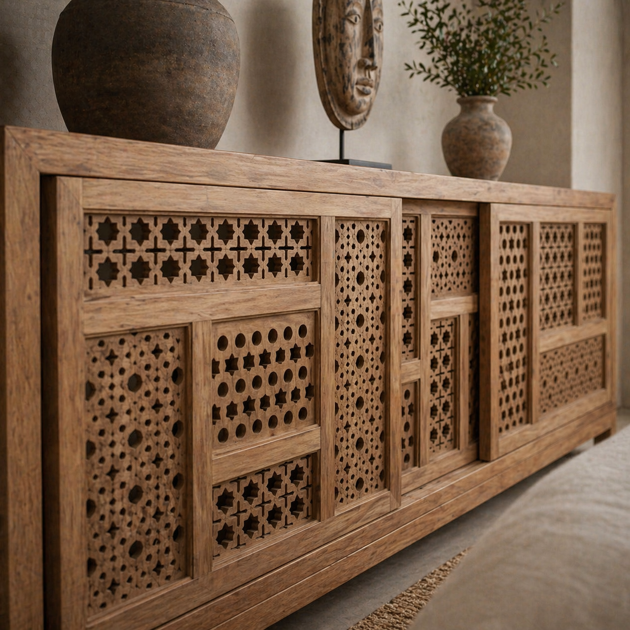 Malik Hand-Carved Wood Sideboard