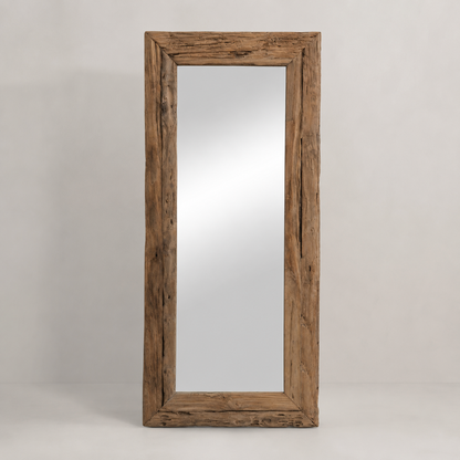 Treska Reclaimed Teak Wood Floor Mirror | Handmade Rustic Full-Length Mirror