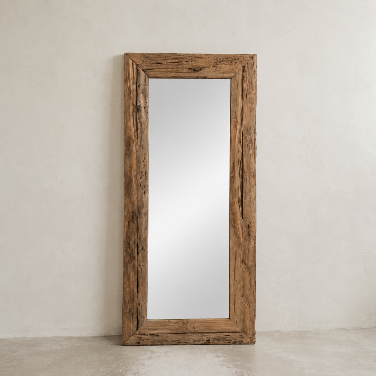 Treska Reclaimed Teak Wood Floor Mirror | Handmade Rustic Full-Length Mirror