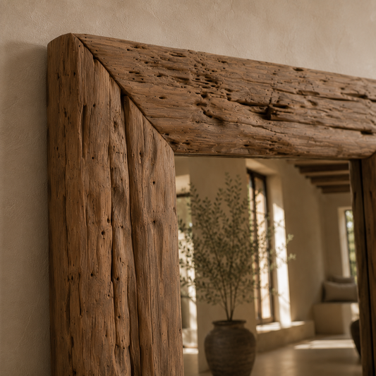 Treska Reclaimed Teak Wood Floor Mirror | Handmade Rustic Full-Length Mirror
