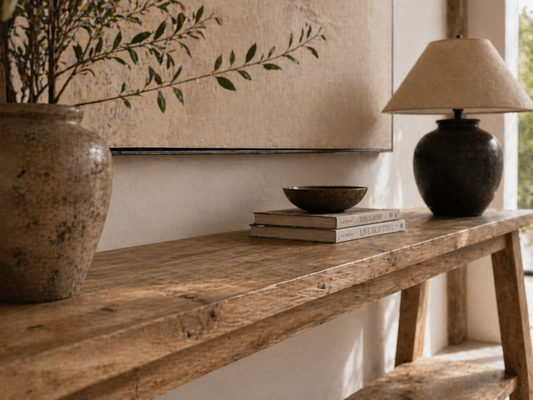 Pierre Minimalist Teak Console – Natural Wood Resort-Style Furniture