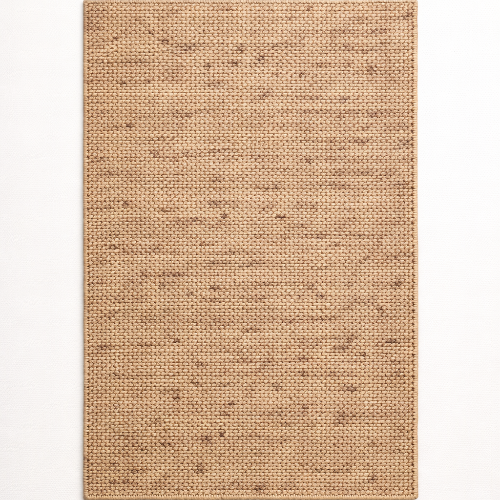 Beige woven rug on a white background