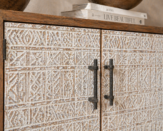 Marjorie Tribal Carved Buffet | Reclaimed Teakwood Sideboard